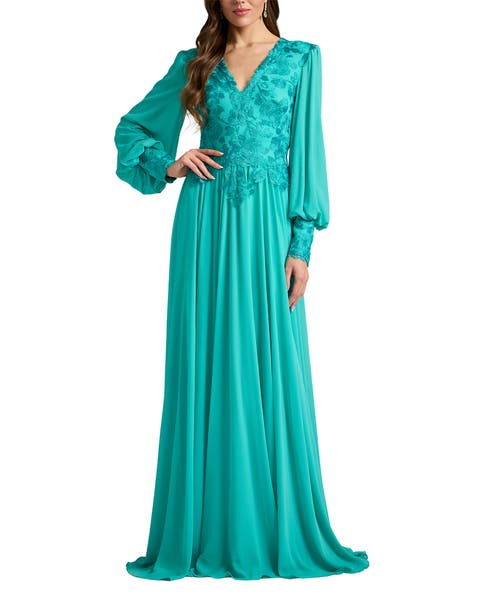 Delfina Embroidered Bishop Sleeve Gown