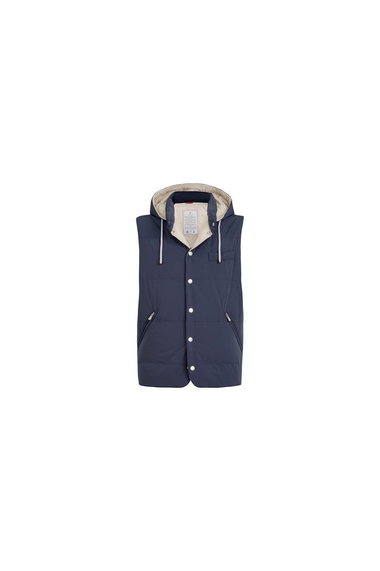 Bonded nylon down vest with detachable hood, Alternate, color, Blue