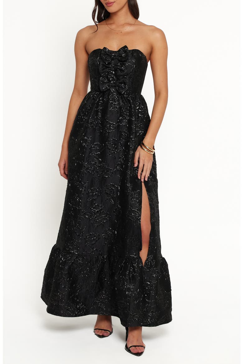 Delphira Brocade Strapless Maxi Dress, Main, color, BLACK BROCADE
