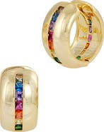 SAVVY CIE JEWELS Rainbow CZ Huggie Hoop Earrings