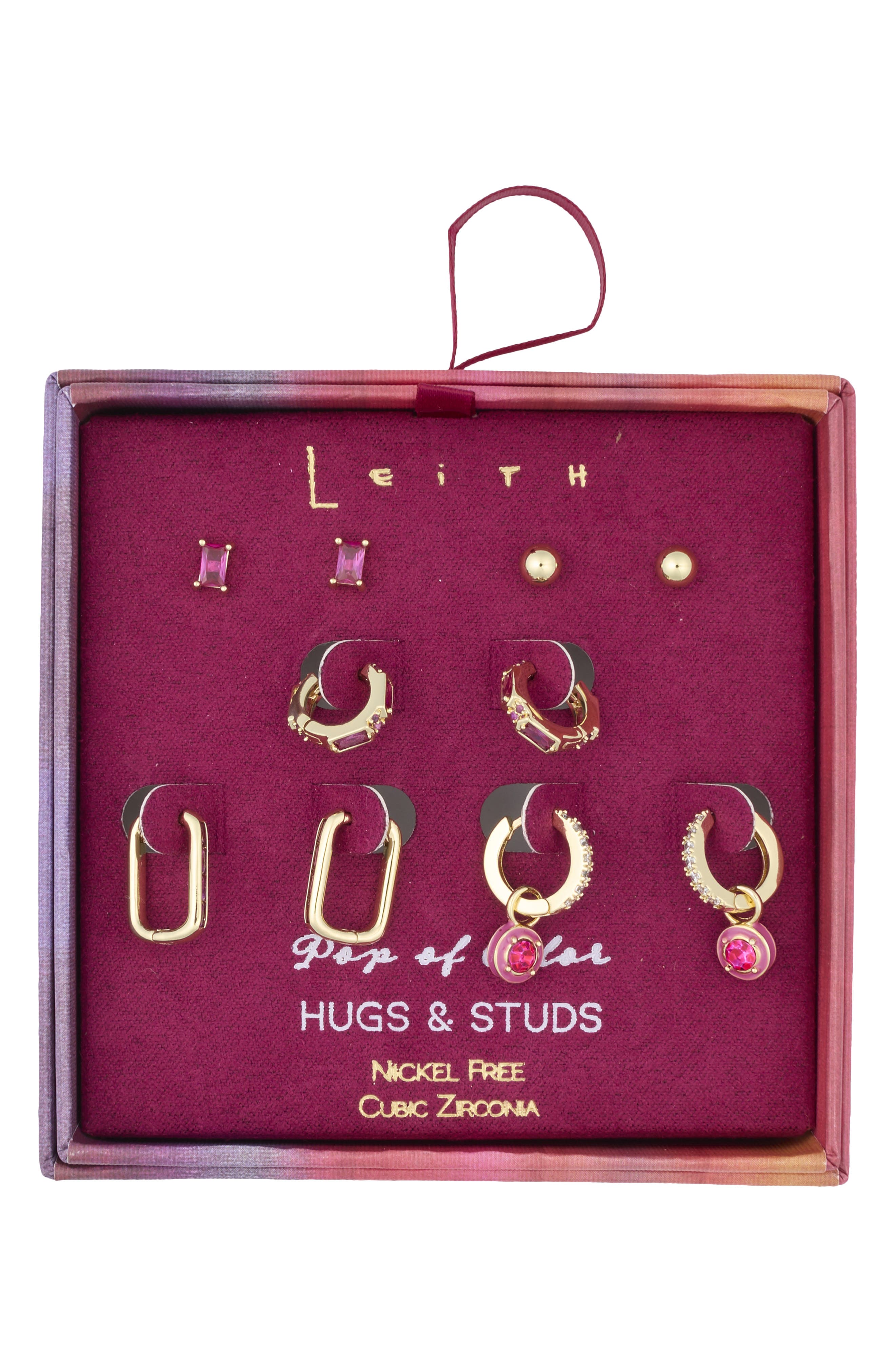 Set of 5 Cubic Zirconia Stud, Drop & Huggie Hoop Earrings