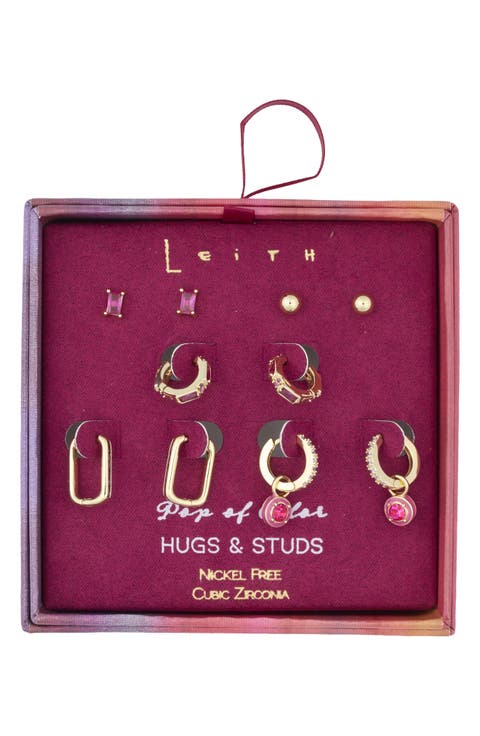 Set of 5 Cubic Zirconia Stud, Drop & Huggie Hoop Earrings