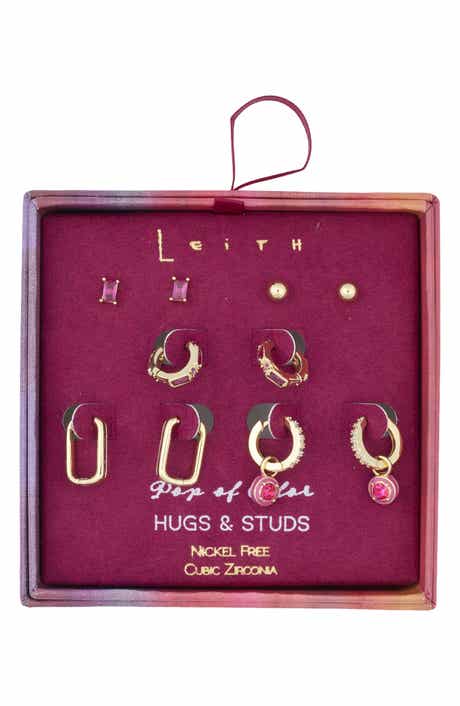 Set of 5 Cubic Zirconia Stud, Drop & Huggie Hoop Earrings