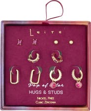 Leith Set of 5 Cubic Zirconia Stud, Drop & Huggie Hoop Earrings
