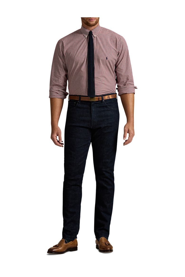Big & Tall Gingham Stretch Poplin Sport Shirt, Alternate, color, CLASSIC WINE WHITE