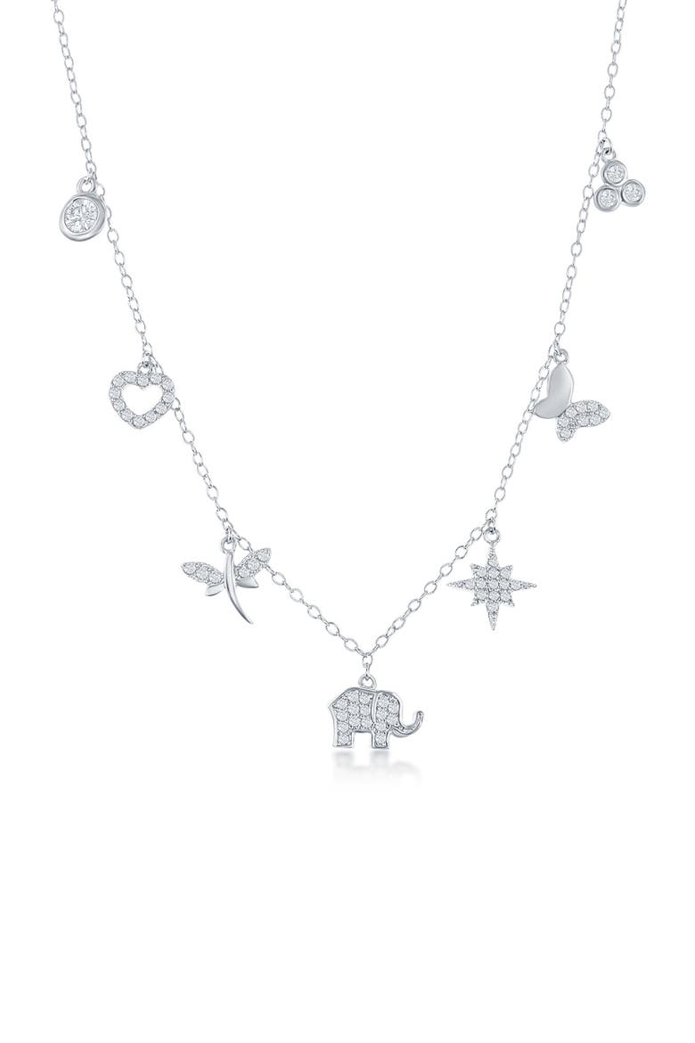Cubic Zirconia Pavé Charm Necklace, Main, color, SILVER