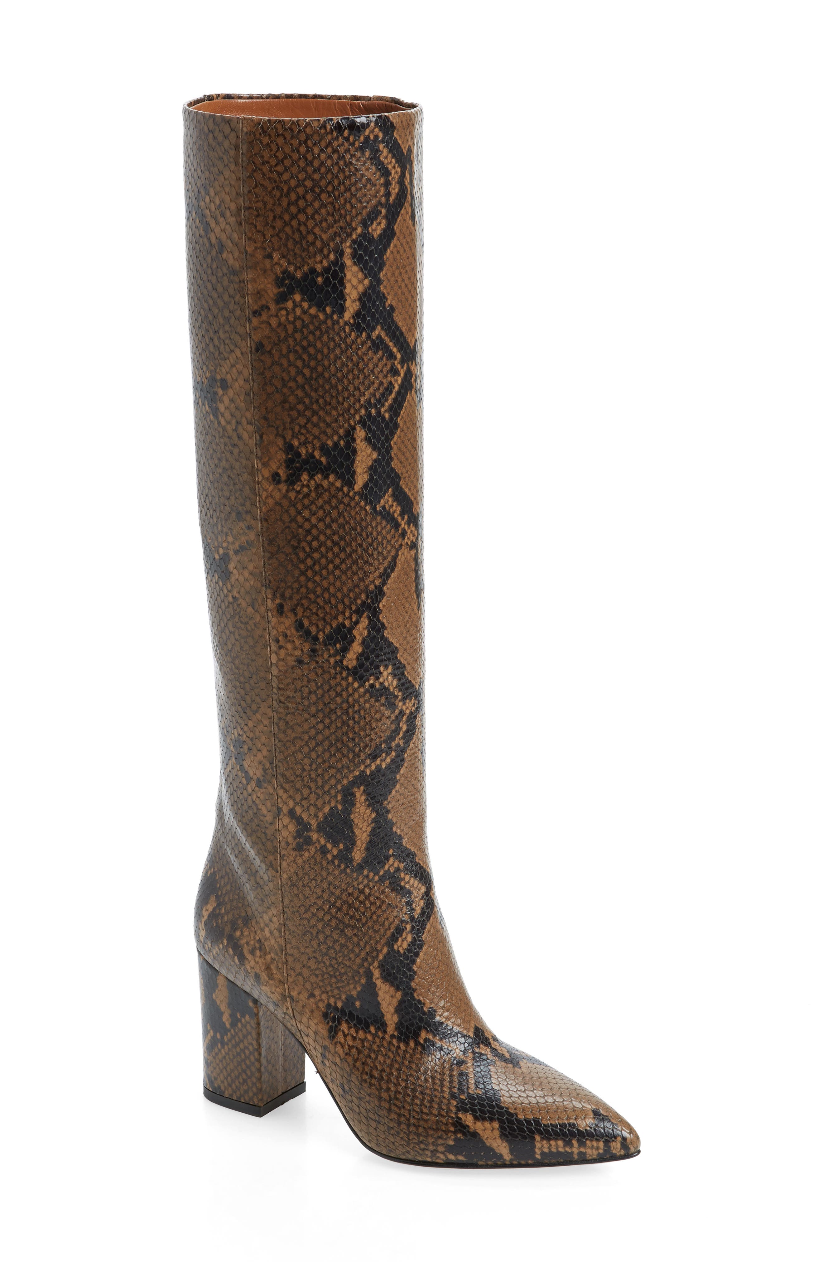 Python Embossed Knee High Boots, Main, color, CAMEL