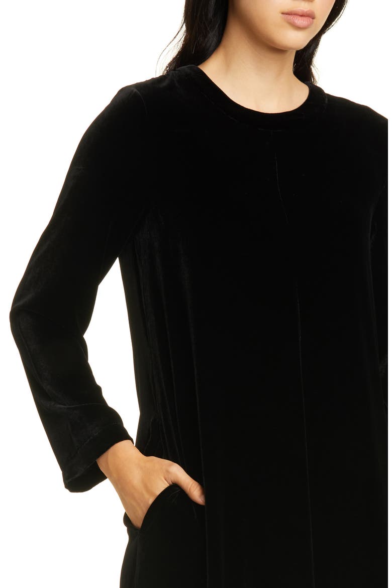 Asymmetrical Hem Velvet Long Sleeve T-Shirt Dress, Alternate, color, BLACK