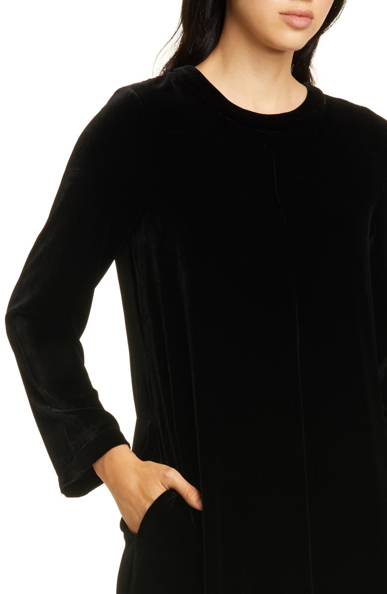 Eileen Fisher Asymmetrical Hem Velvet Long Sleeve T-Shirt Dress, Alternate, color, 