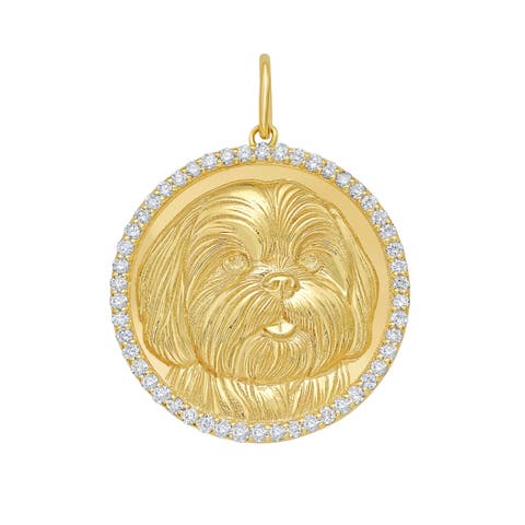 14K Gold Shih Tzu Diamond Dog Border Medallion Charm