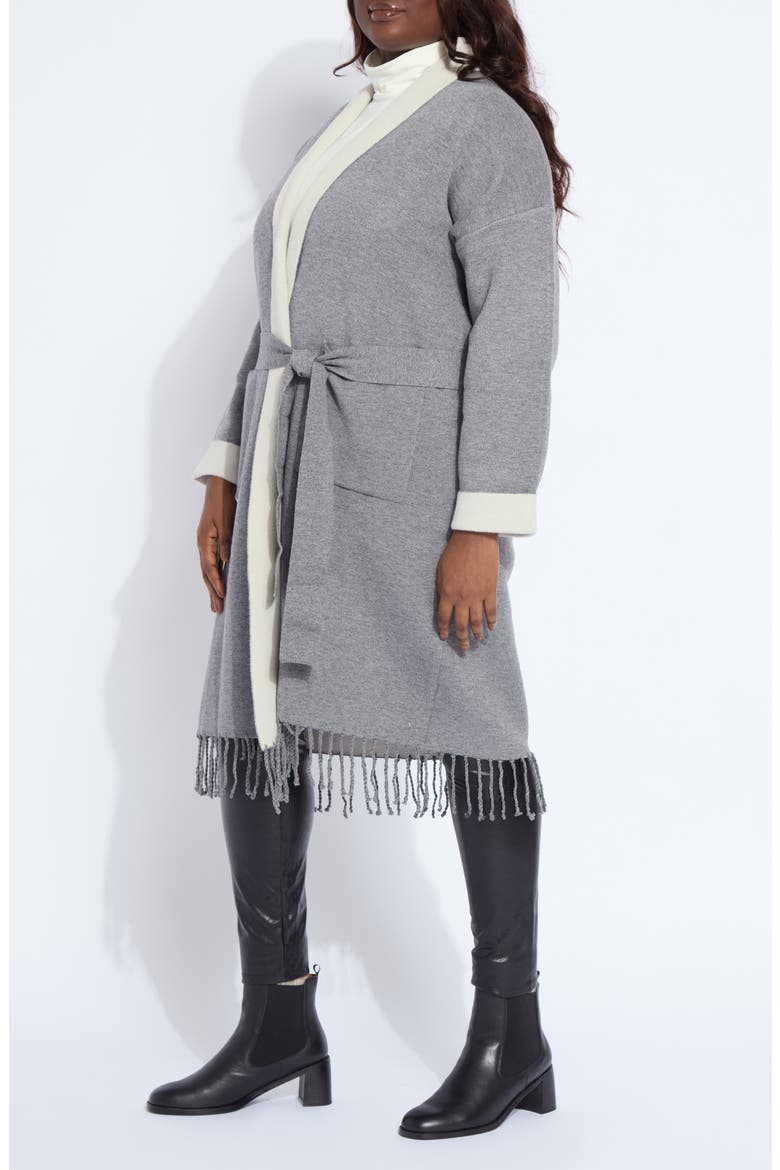 Juliette Fringed Sweater Coat, Alternate, color, GREY MELANGE/ LIGHT PEWTER