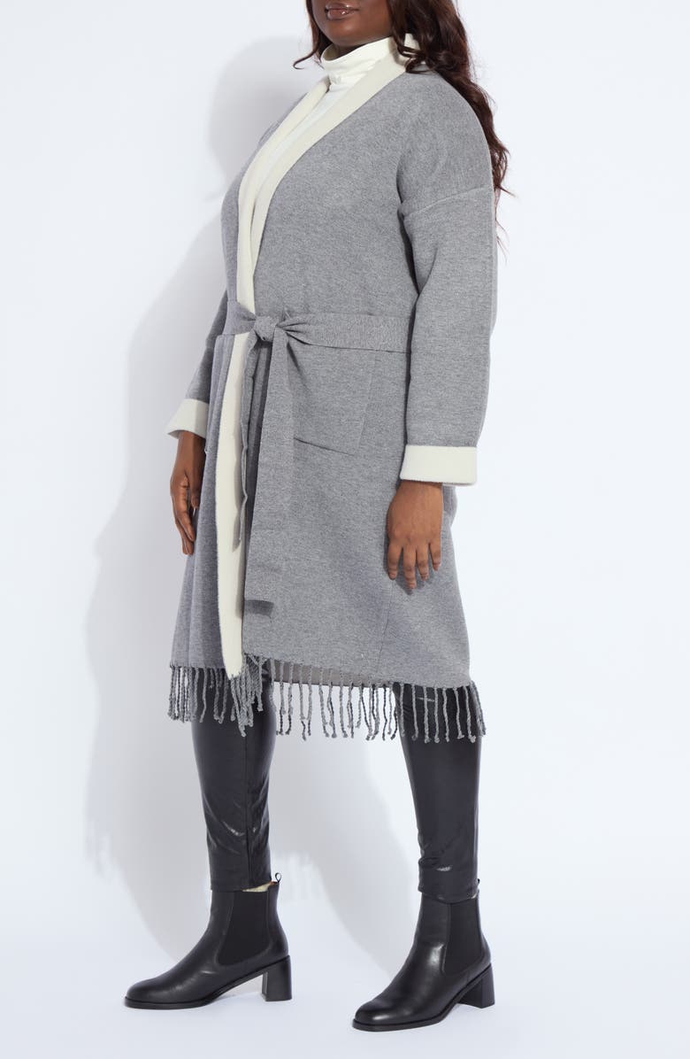Lysse Juliette Fringed Sweater Coat, Alternate, color, Grey Melange/ Light Pewter