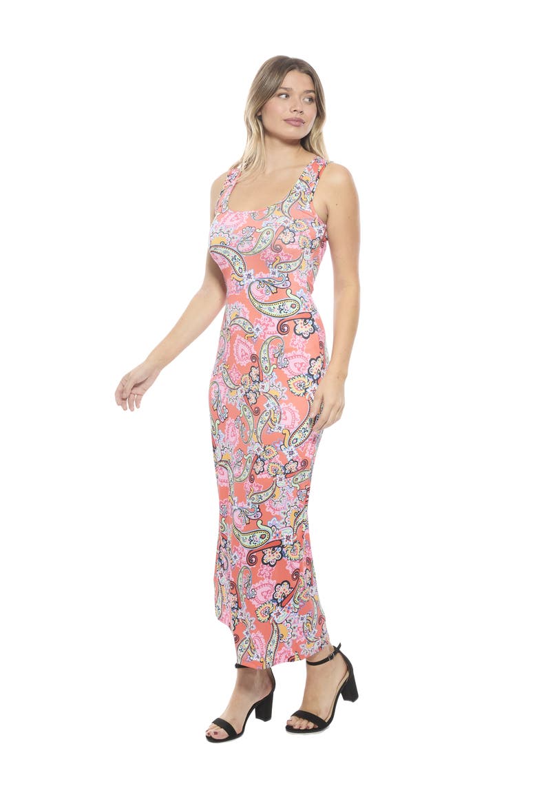 Womens Paisley Scoop Neck Sleeveless Racerback Tank Maxi Dress, Alternate, color, Orange Multi
