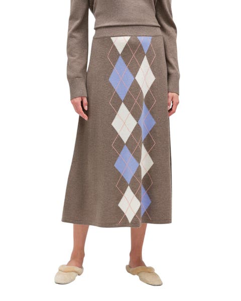 Wool-cashmere Argyle Skirt