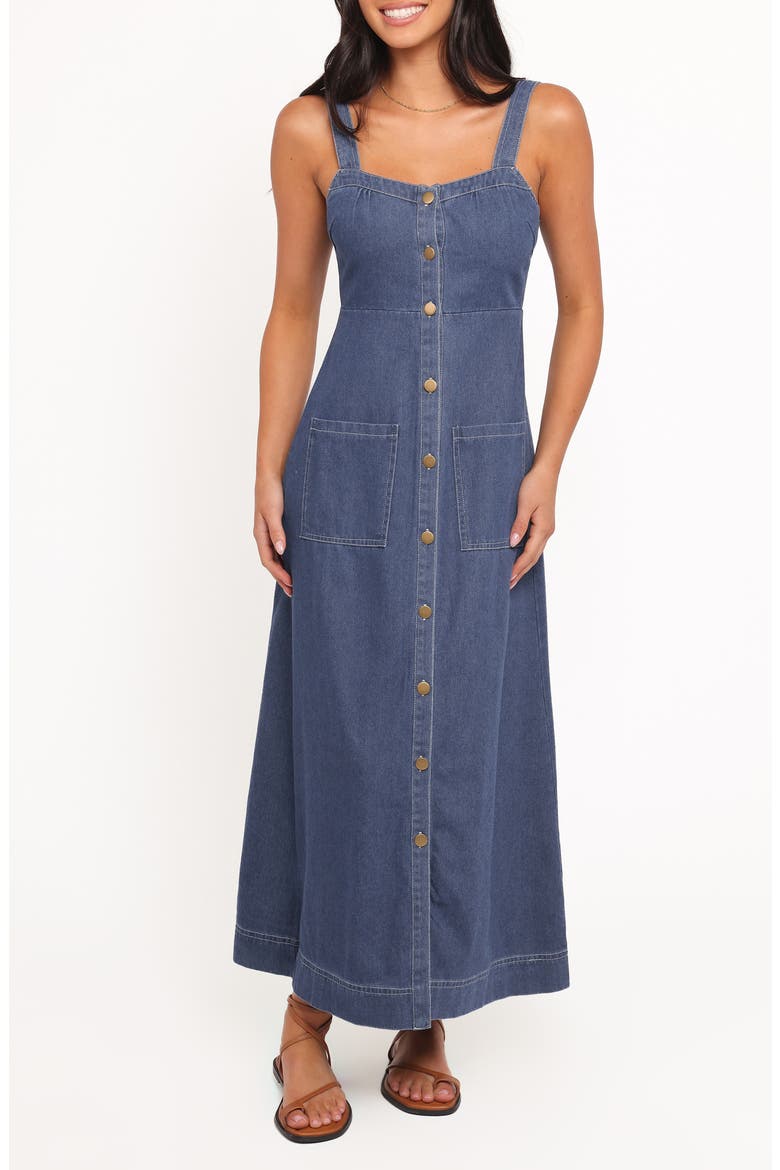 Bettie Denim Midi Dress, Main, color, MID BLUE DENIM