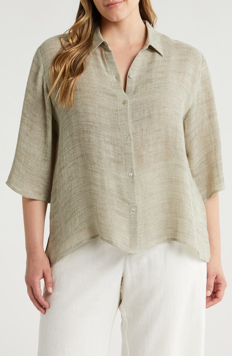 Eileen Fisher Classic Marled Linen Blend Shirt, Main, color,