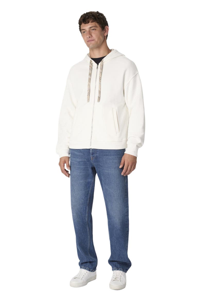 Cotton Fleece Cardigan With Zigzag Insert And Hood, Main, color, White