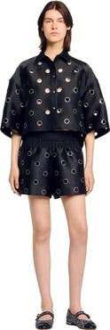 SANDRO Oversized shirt with rhinestones holes