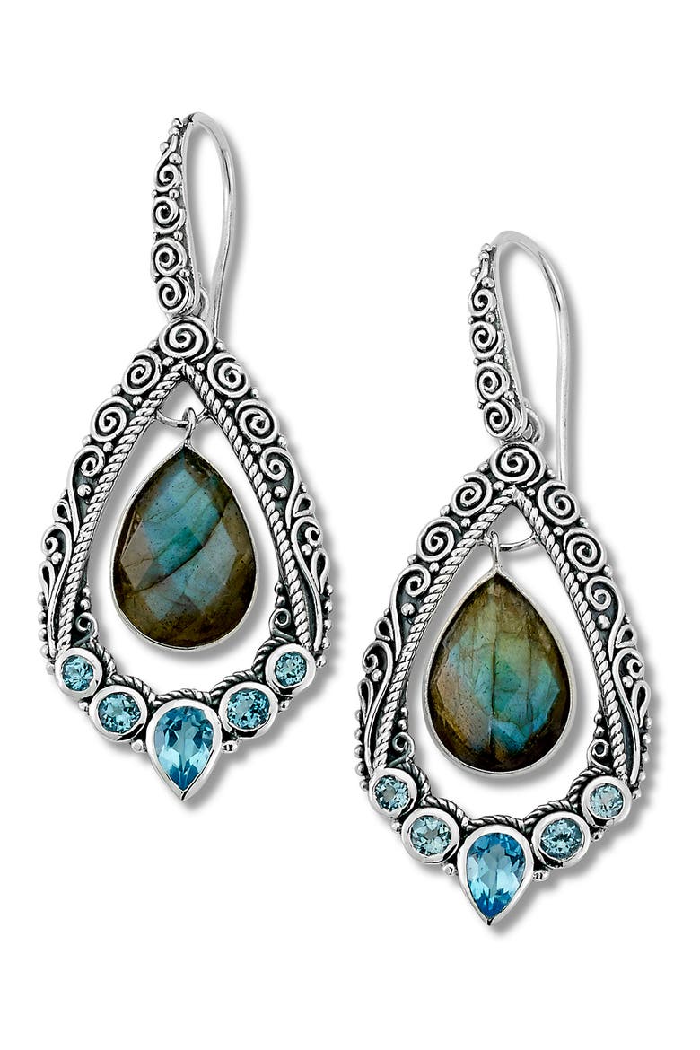 Labradorite Blue Topaz Earrings, Main, color, BLUE