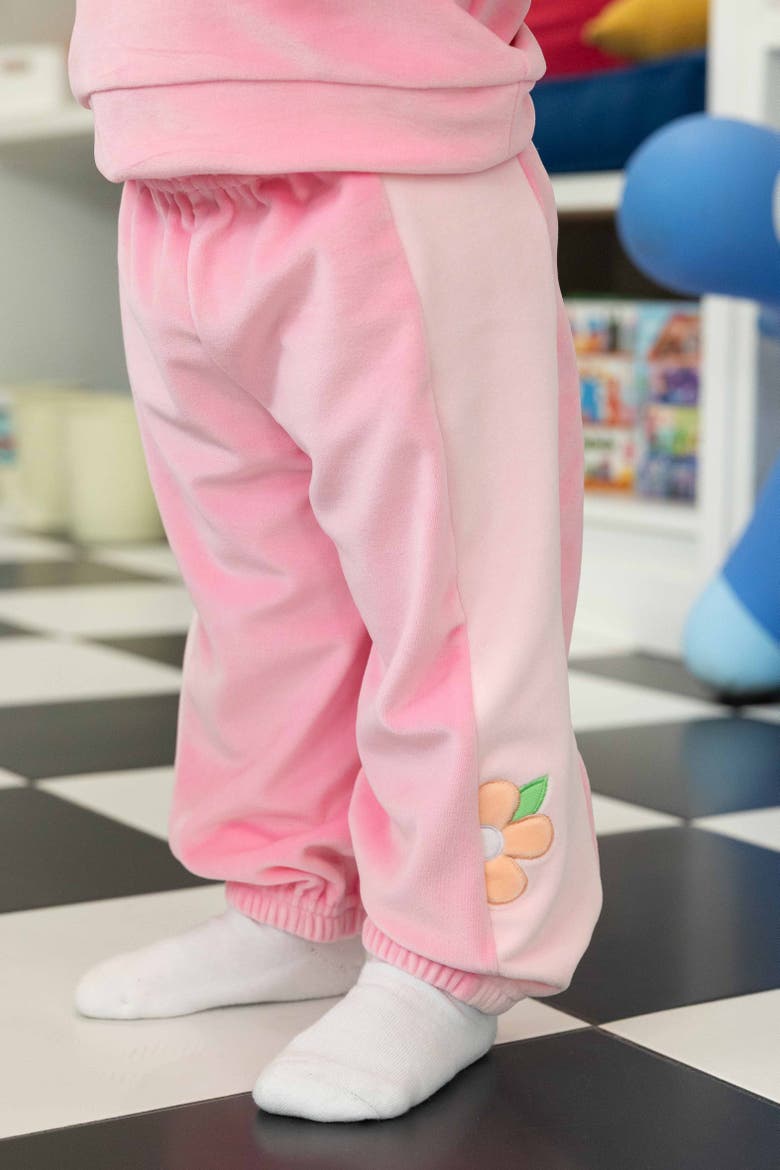 Velour Knit Set with Flowers, Alternate, color, Pink Velour