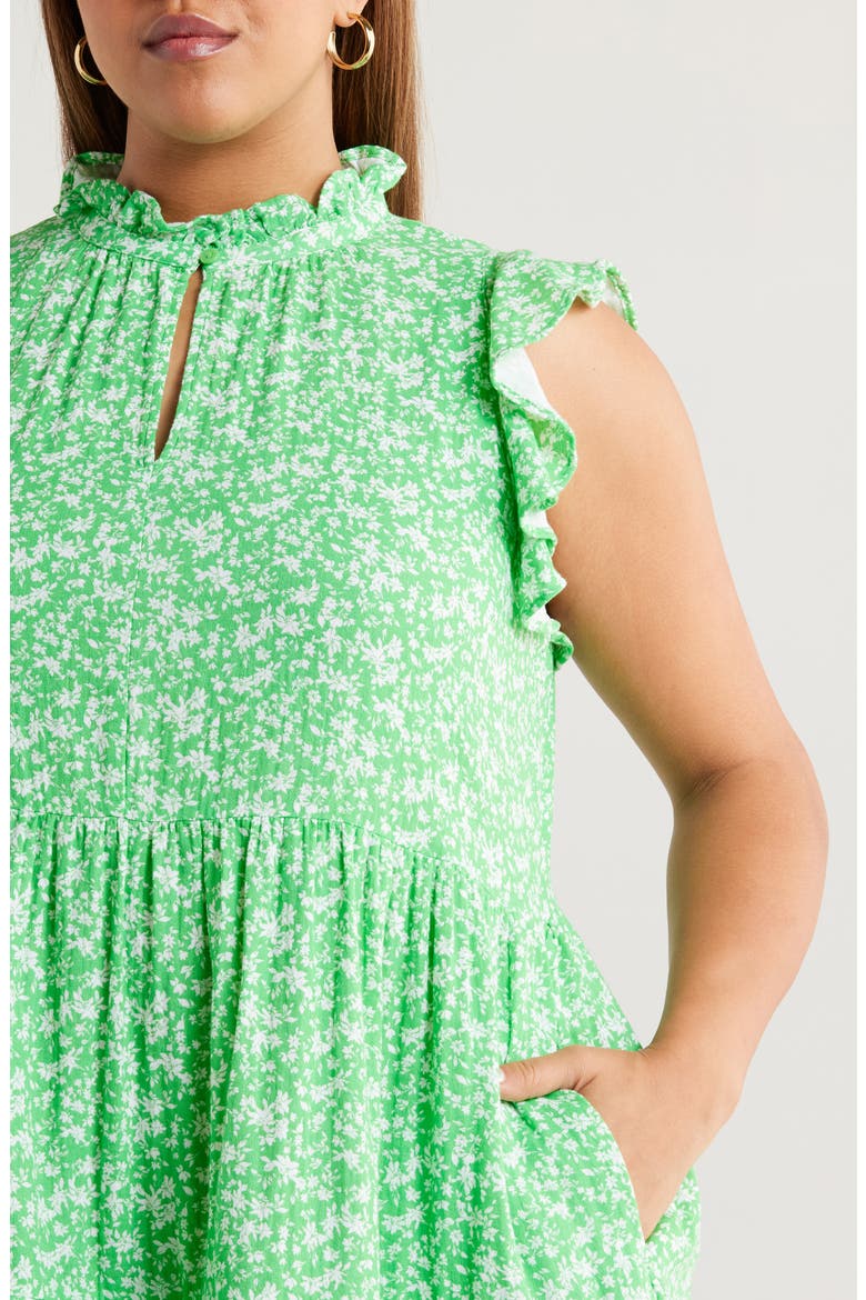 Floral Ruffle Gauze Dress, Alternate, color, GREEN- WHITE AIDA FLORAL