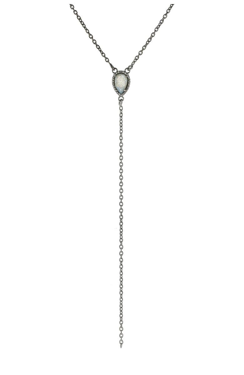 ADORNIA FINE Sterling Silver Labradorite & Diamond Halo Y-Necklace - 0.20 ctw, Main, color,