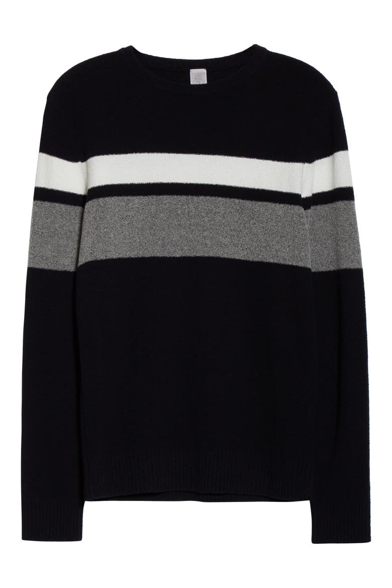 Slim Fit Stripe Cotton Blend Crewneck Sweater, Alternate, color, NAVY