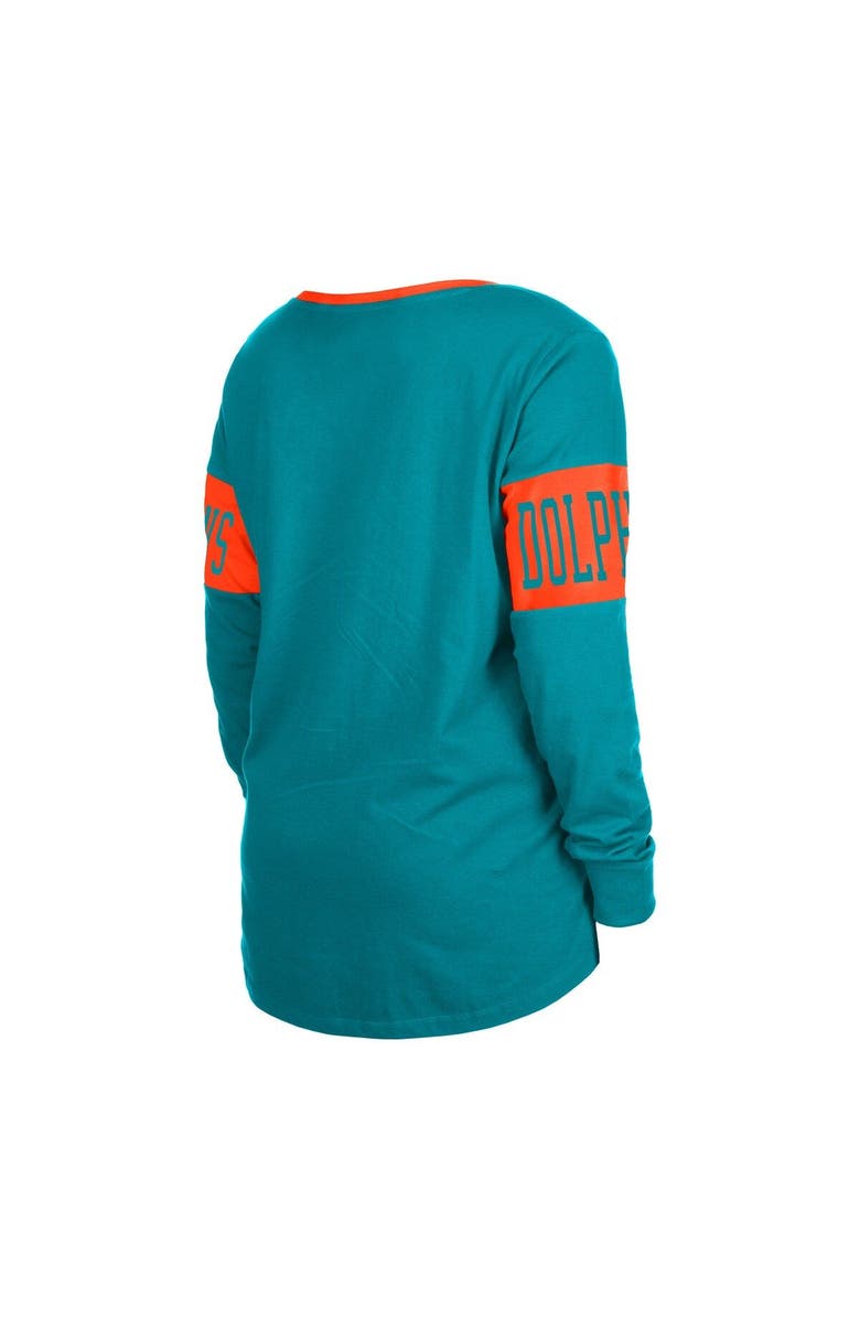 New Era Women's New Era Aqua Miami Dolphins Lace-Up Notch Neck Long Sleeve T-Shirt, Alternate, color, 