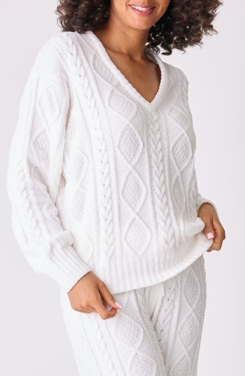 PJ Salvage Mixed Cable Stitch V-Neck Sweater in Ivory 