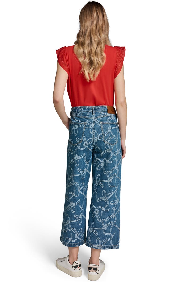 KARL LAGERFELD PARIS Bow Crop Wide Leg Jeans, Alternate, color, Medium Indigo
