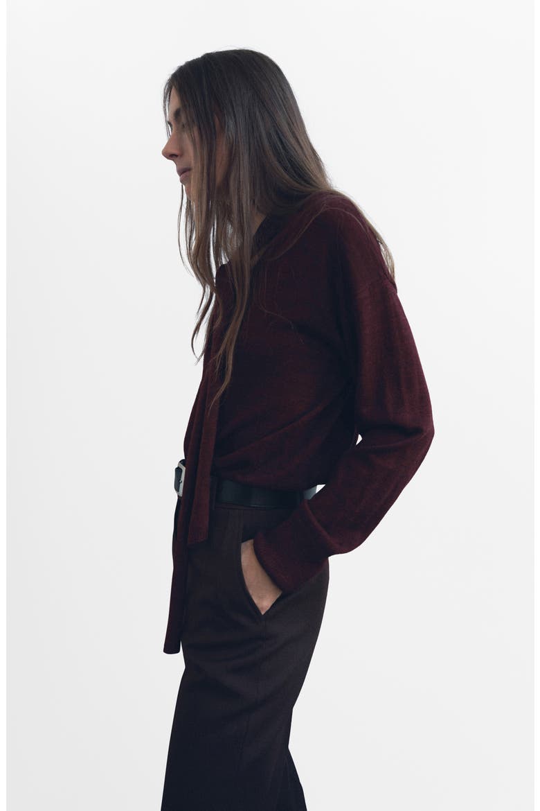 V-Neck Sweater with Scarf, Alternate, color, WINE