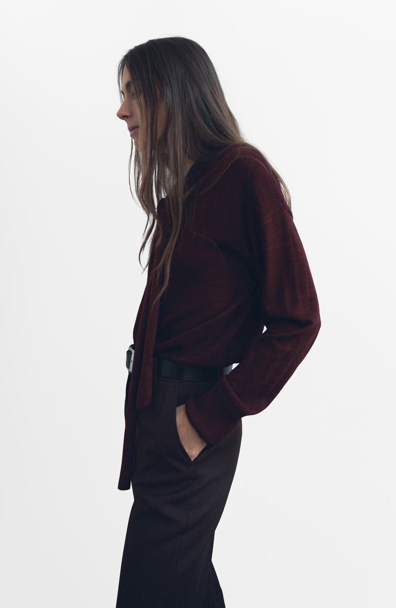 MANGO V-Neck Sweater with Scarf, Alternate, color, Wine
