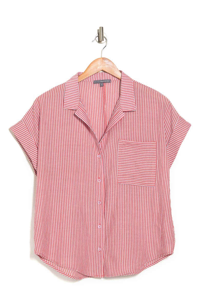 matty m. Stripe Woven Button Front Top, Alternate, color, Cherry