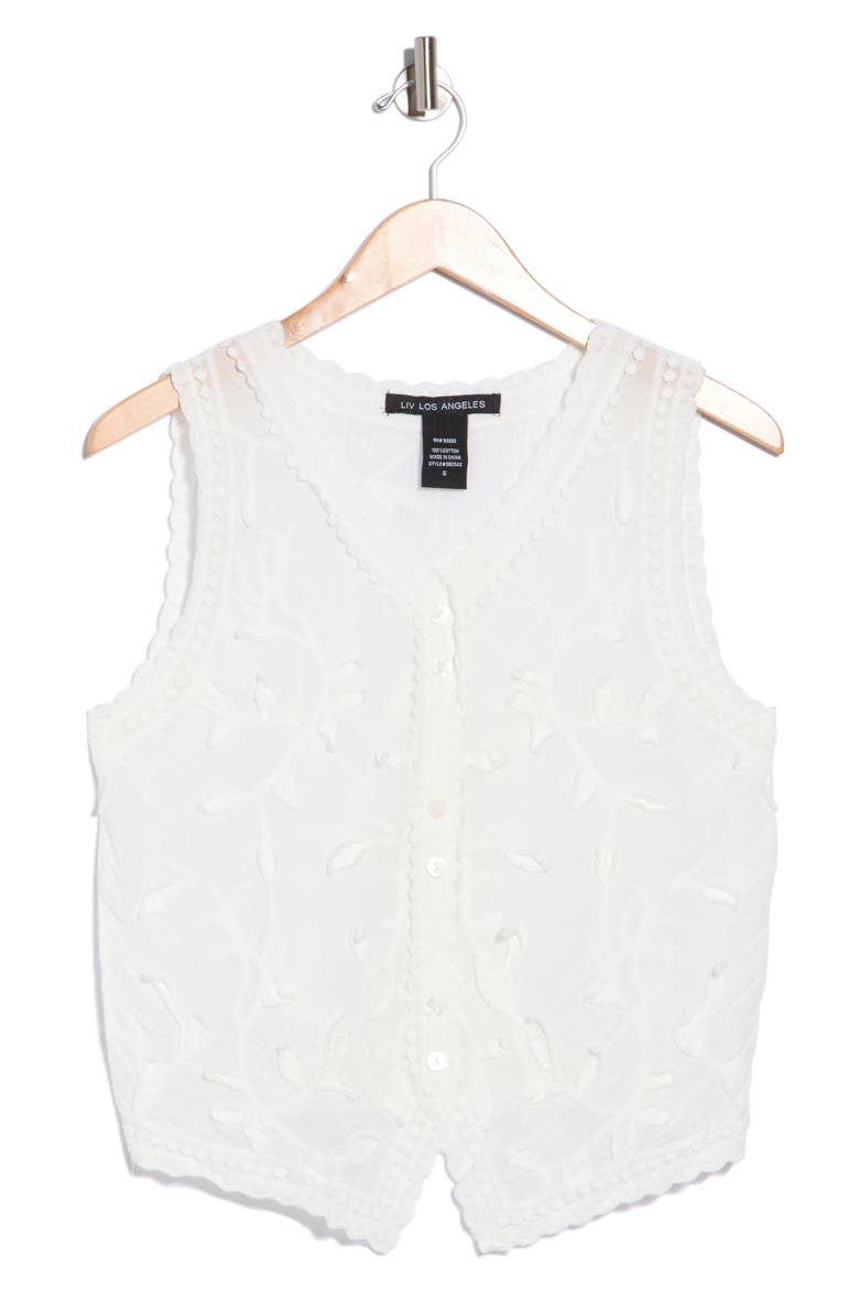 Embroidered Cotton Vest, Main, color, WHITE