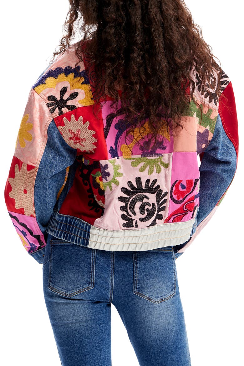 Short Patchwork Denim Jacket, Alternate, color, BLUE