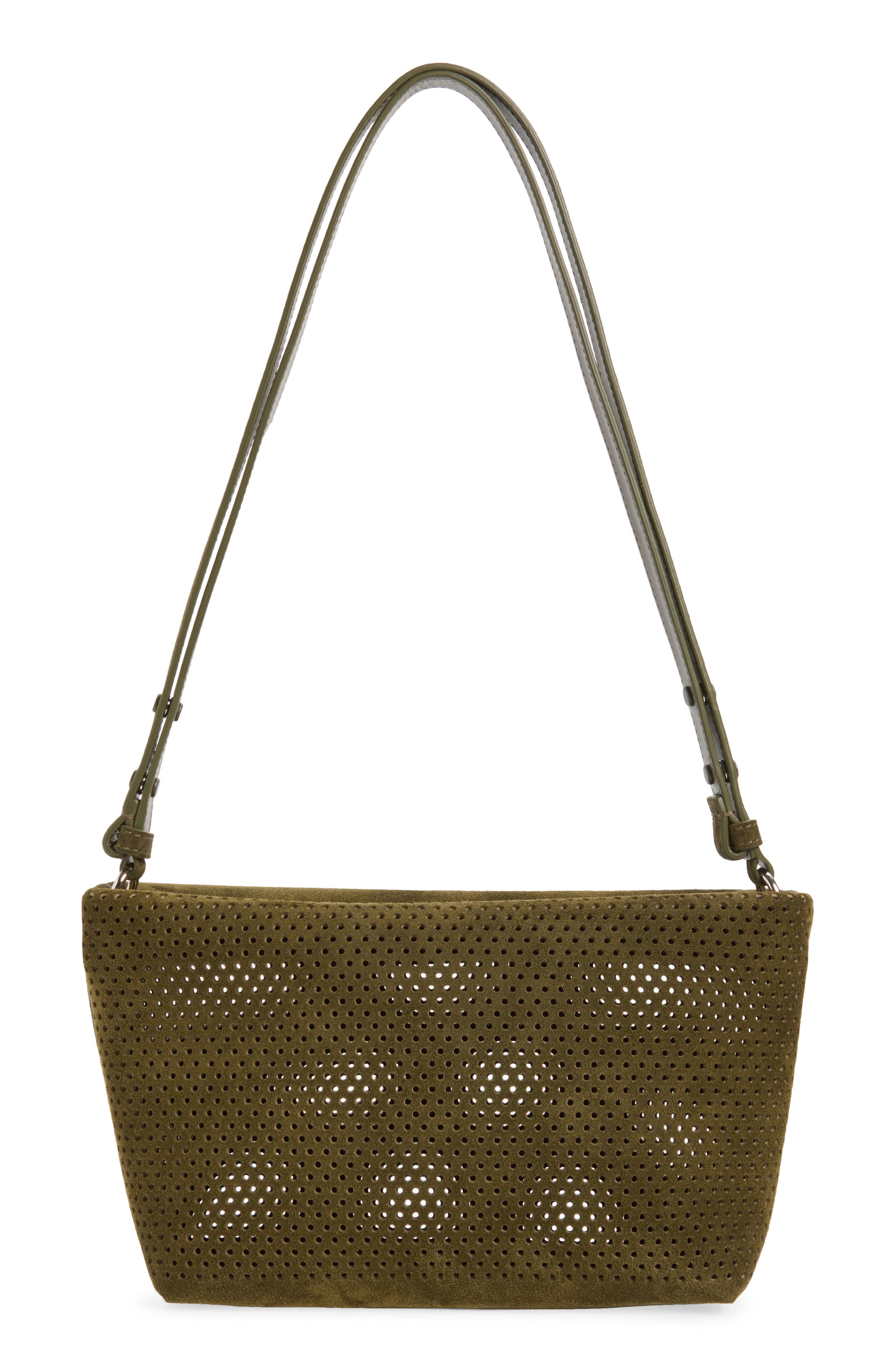 Bond Perforated Suede Shoulder Bag, Alternate, color, OLIVE