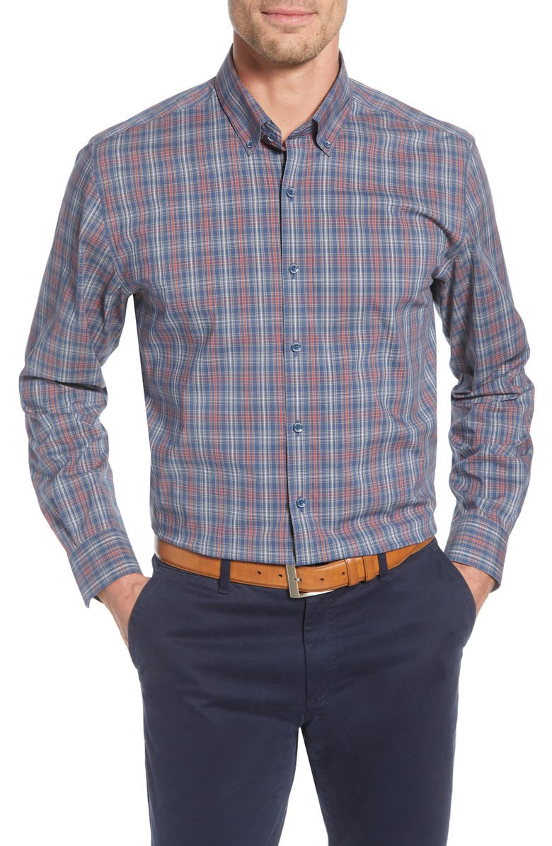 Cutter & Buck Soar Classic Fit Plaid Performance Button-Down Shirt, Main, color, 