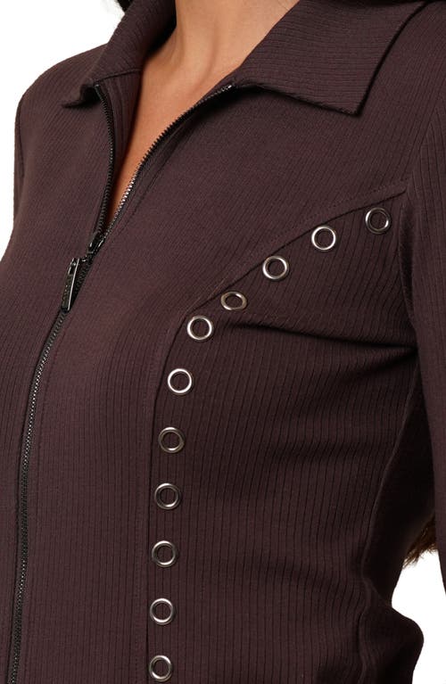 Cyrus Grommet Trim Rib Top In Brown