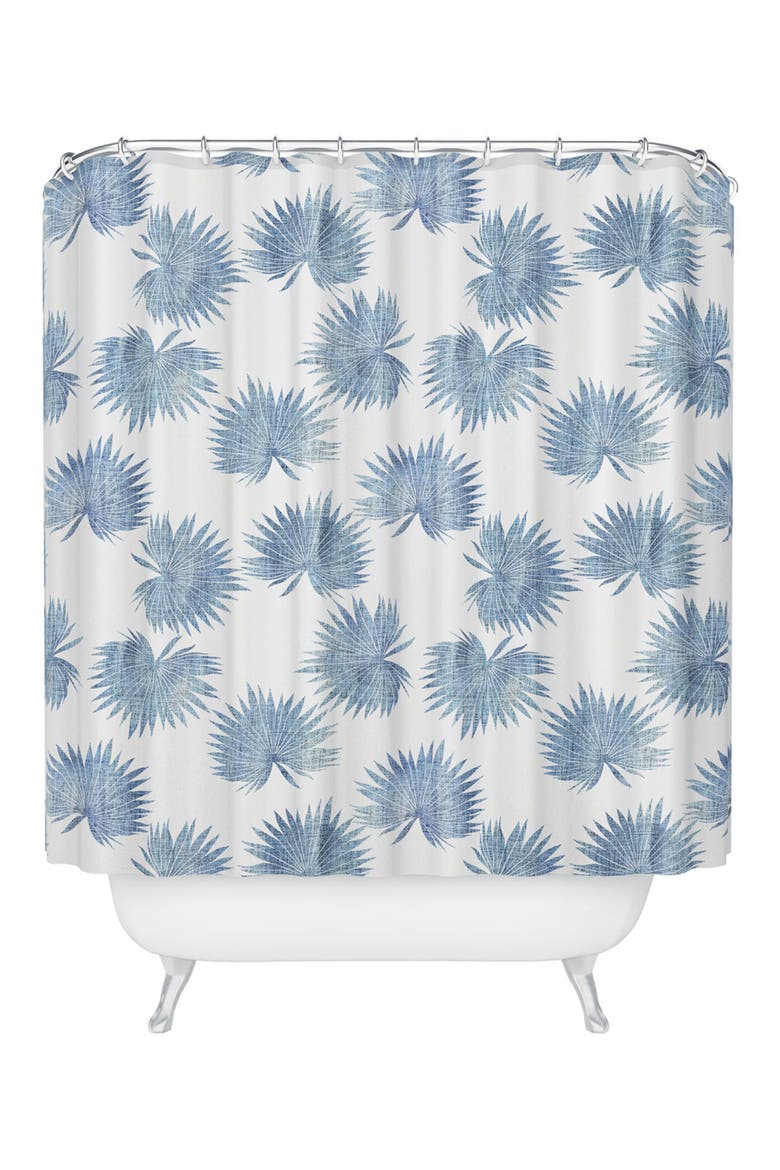 Sun Palm Chambray Shower Curtain, Main, color, BLUE