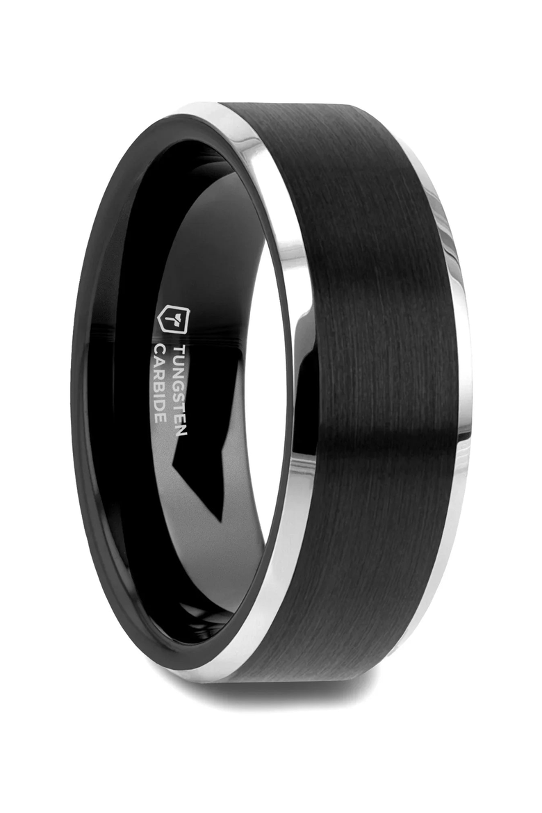 Aston Brushed Center Tungsten Wedding Band, Main, color, 7mm