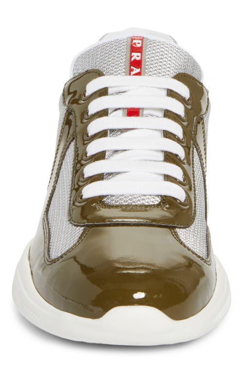 Prada Round Head Low-cut Sneakers In Loden/argento