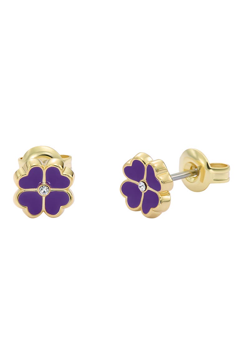 Freya Enamel Flower Stud Earrings, Main, color, GOLD TONE PURPLE CLEAR CRYSTAL