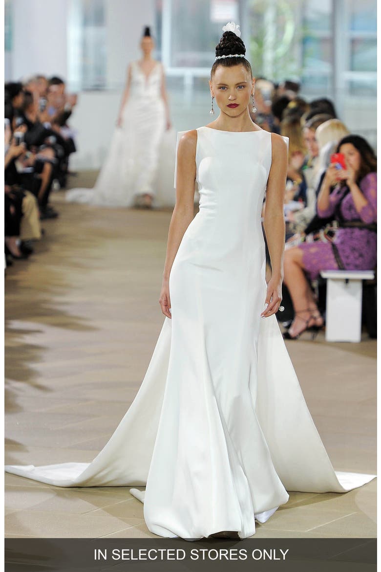 Promise Silk Trumpet Wedding Dress, Main, color, OFF WHITE