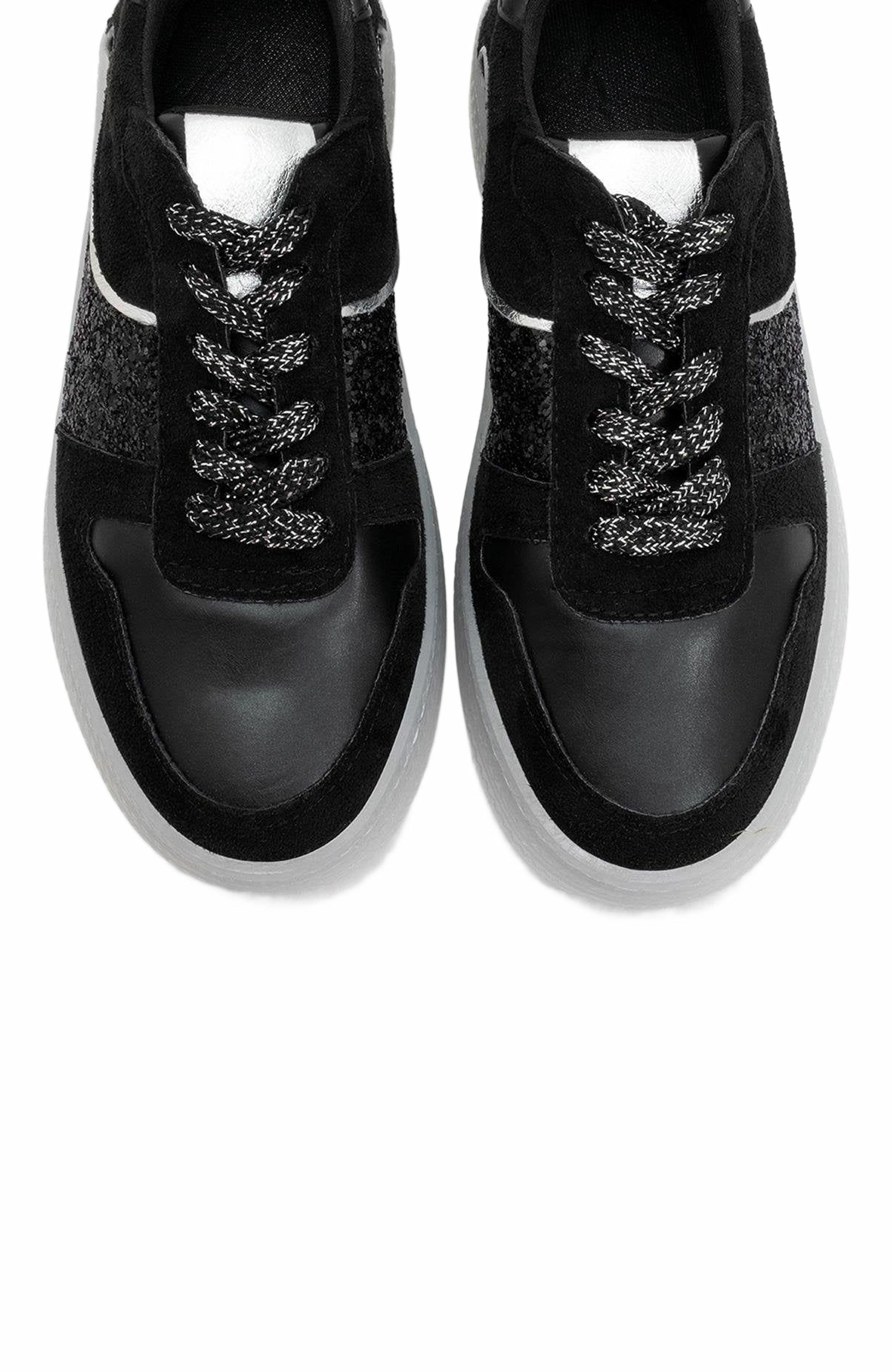 Forever 
Always Shoes Felipe Glitter Leather Sneakers, Alternate, color, Black Leather