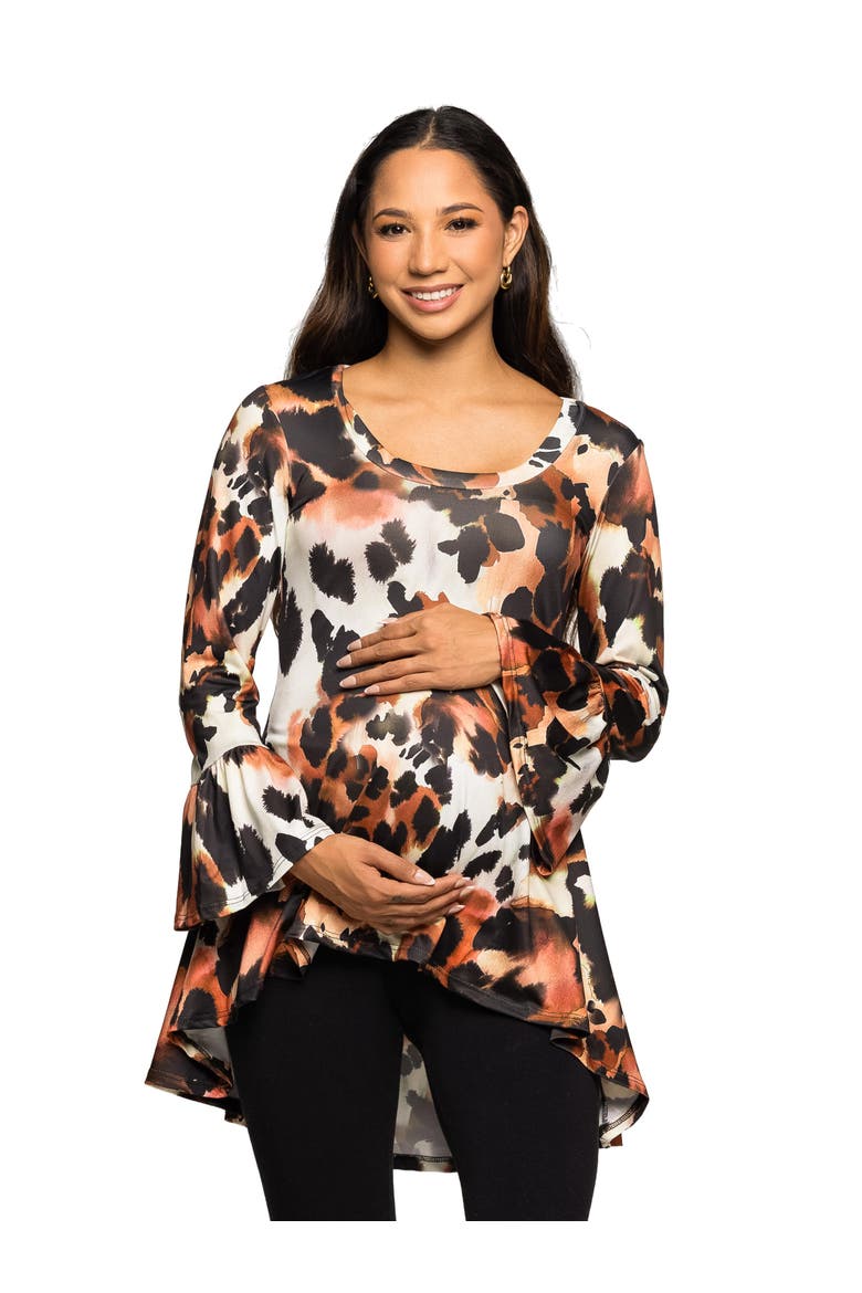 Scoop Neck Bell Sleeve Tunic Top Animal Print, Main, color, Brown Multi
