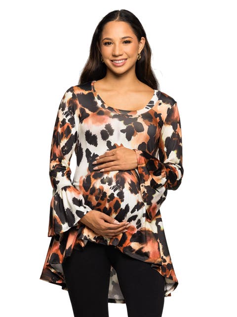 Scoop Neck Bell Sleeve Tunic Top Animal Print