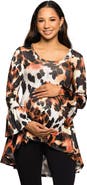 24seven Comfort Apparel Scoop Neck Bell Sleeve Tunic Top Animal Print