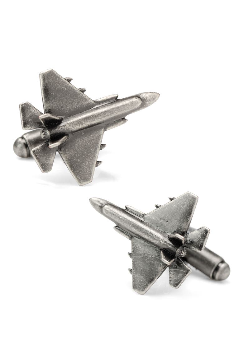 3D Military Jet Cuff Links, Alternate, color, SILVER