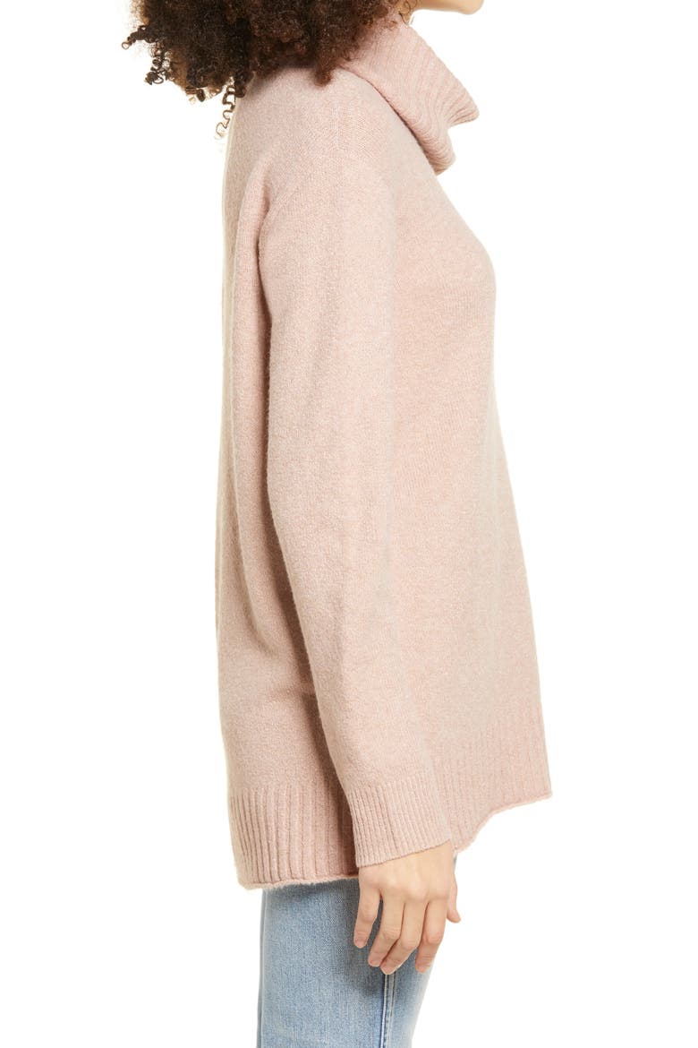 Longline Turtleneck Sweater, Alternate, color, PINK ADOBE