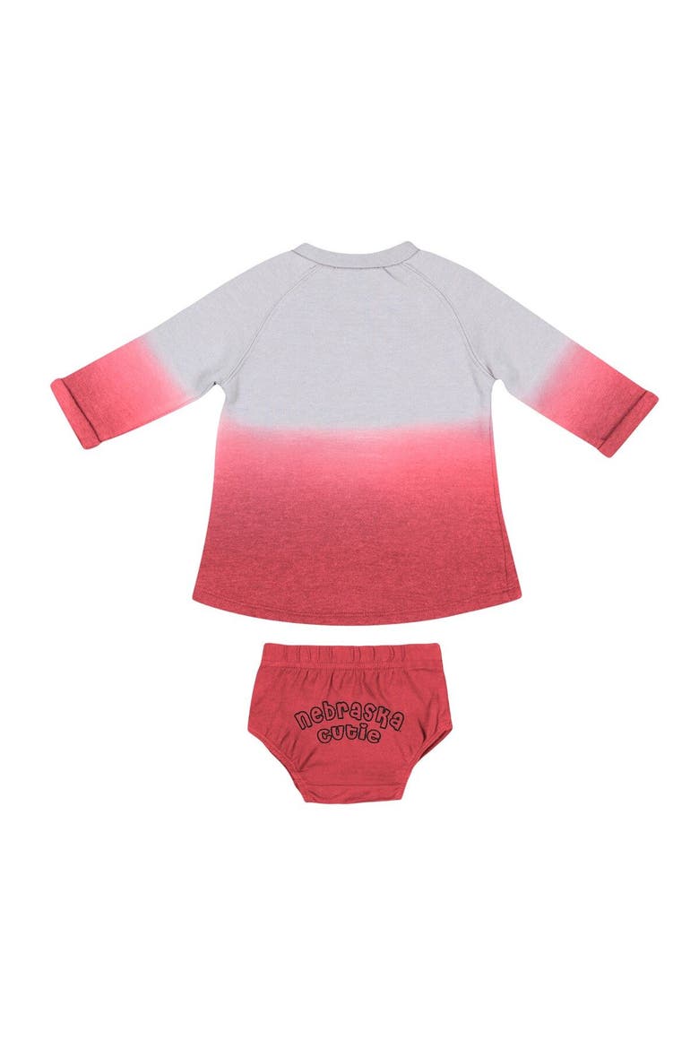 Newborn & Infant Colosseum Gray/Scarlet Nebraska Huskers Hand in Hand Ombre Dress & Bloomers Set, Alternate, color, Gray